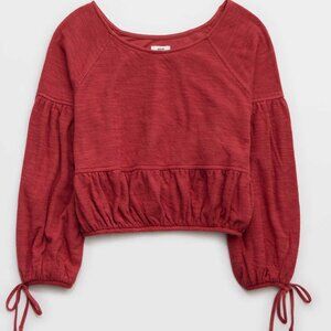 NWOT Aerie Endless Summer Cropped Sweatshirt Summer Burgundy Red Size M